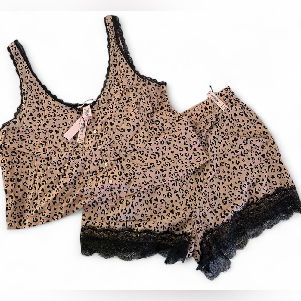 Victoria's Secret Leopard Print Pajama Set with Black Lace